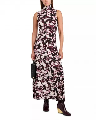 Valentina Floral Jersey Turtleneck Midi Dress