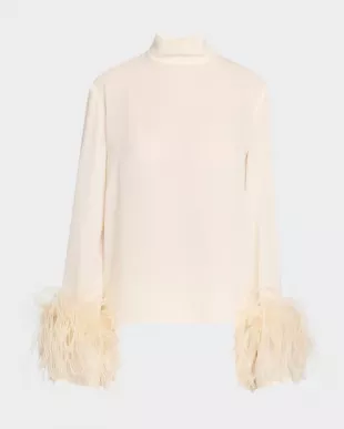 Feather-Cuff Long-Sleeve Lightweight Georgette Top
