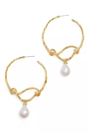 Twisted Pearl Drop Hoop Earrings