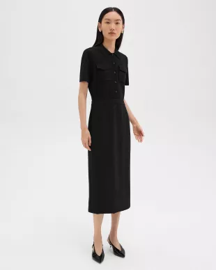 Military Midi Dress in Admiral Crepe