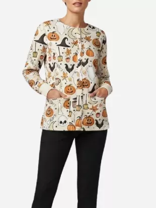Halloween Moon Skull Ghosts Scrub Jacket