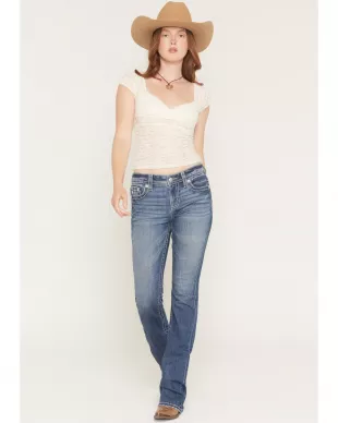 Medium Wash Mid Rise Wing Pocket Jeans
