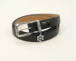 Black Leather ¾” Belt with Silver Heart