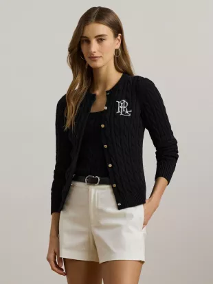 Black Ralhan Cable Knit Cotton Cardigan
