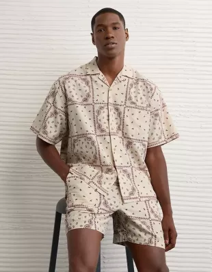 Poolside Linen Blend Printed Top