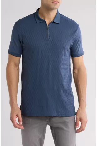 Textured Short Sleeve Zip Polo