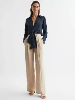 Dahlia Linen Cropped Tie Front Blouse