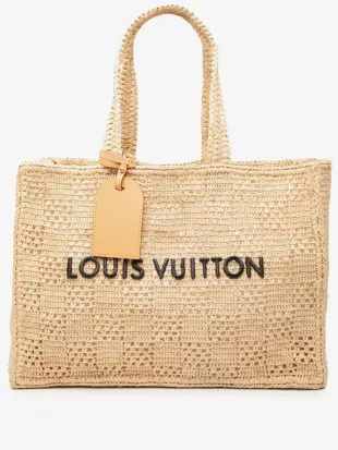 Pre-Owned 2021-2026 Damier Raffia Summer Shopper MM Tote Bag