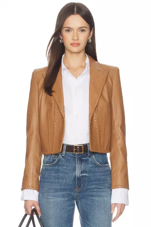 Dulcie Leather Whipstitch Blazer