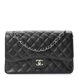 Caviar Quilted Jumbo Double Flap Black