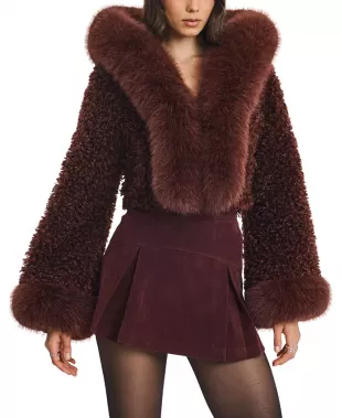 Kali Teddy Cropped Faux Fur Hooded Jacket