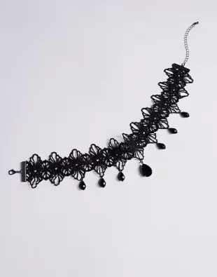 Halloween Lace Choker With Faux Stone Charms
