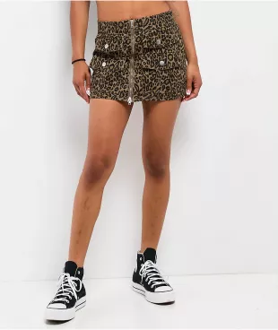 PTCL Leopard Cargo Mini Skirt
