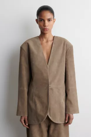 Collarless Suede Blazer