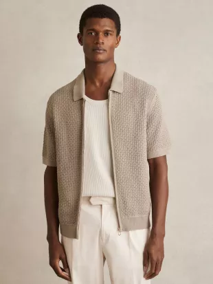 Textured-Knit Zip-Through Shirt