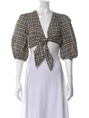 Plaid Print V-Neck Crop Top
