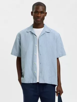 Clay Linen Blend Striped Short Sleeve Shirt