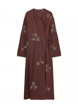 Burgundy Linen Wrap Maxi Dress