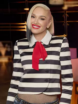 Gwen Stefani The Voice S30 Red Bow Neck Tie Striped Jacket