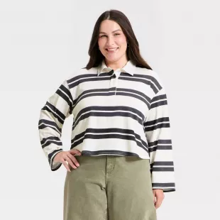 Long Sleeve Button-Down Polo T-Shirt