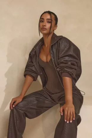 Woven Faux Leather Jacket