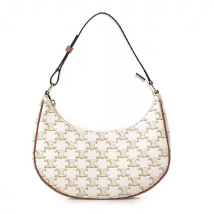 Canvas Calfskin Ava Triomphe Shoulder Bag White