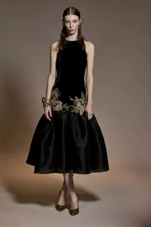 Halter Drop Waist Dress with Floral Applique
