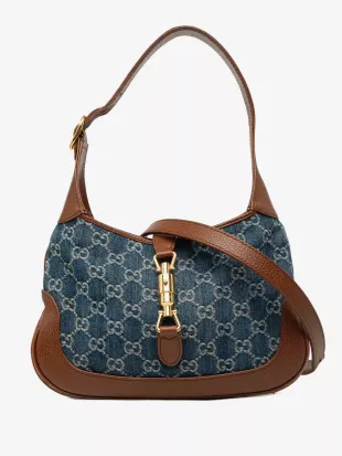 Pre-Owned 2016-2026 Small GG Denim Jackie 1961 Crossbody Bag