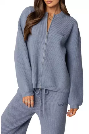 Kris Ribbed Knit Zip Up Sweater