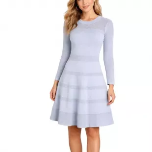 Fit & Flare Womens Pointelle Elegant Spring Knit Dress