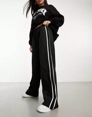 Wide Leg Sweatpants with Side Stripe