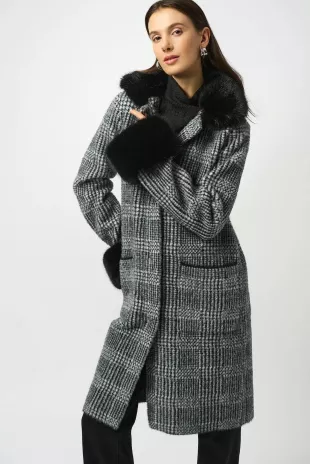 Feather Yarn Plaid Jacquard Coat