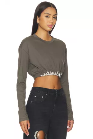 Crystal Cluster Long Sleeve Cropped T-shirt