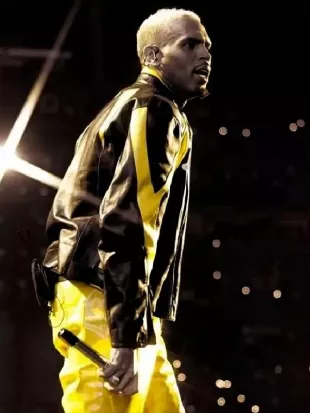 R&B Tour 2026 Chris Brown Black & Yellow Leather Jacket