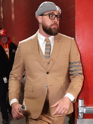 Travis Kelce AFC Championship 4 Stripe Brown Suit