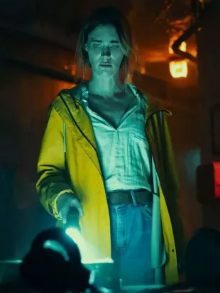 Below 2026 Mackenzie Davis Yellow Coat