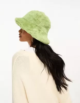 Design  Faux Fur Bucket Hat in Green