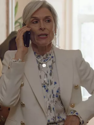 Marble Hall Murders 2026 Amelia Bullmore Blue Floral Blouse