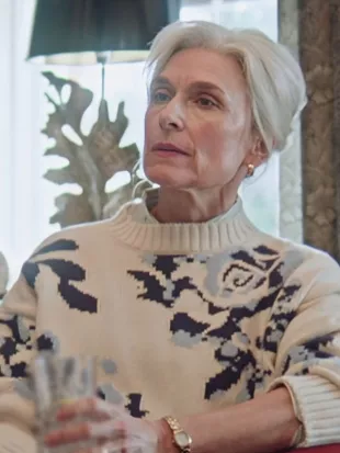 Marble Hall Murders 2026 Amelia Bullmore Blue Rose Print Sweater