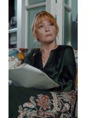 Marble Hall Murders Season 1 Lesley Manville Green Paisley Print Skirt