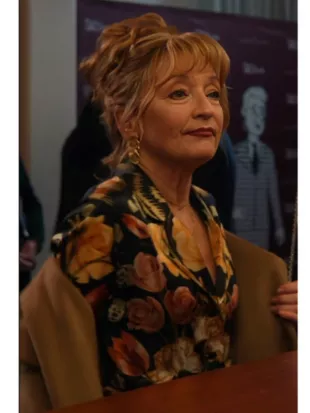 Marble Hall Murders 2026 Lesley Manville Black Floral Print Jumpsuit