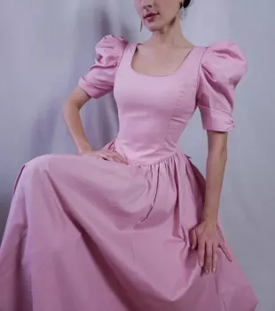 Vintage Dress 80s Pale Pink Bow Train Ballgown