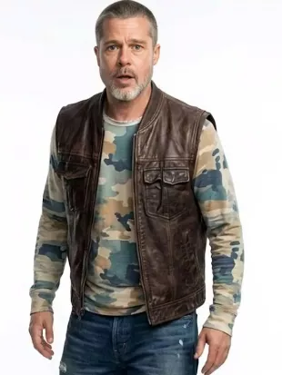 Brad Pitt Heart Of The Beast 2026 Brown Leather Vest