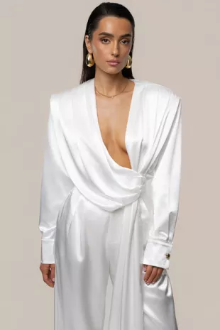 Jlux Label White Statement Draped Satin Top