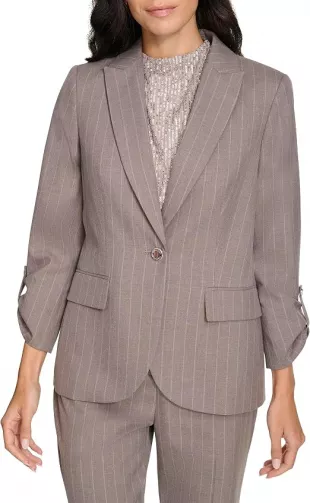 3/4 Ruched Sleeve One Button Blazer