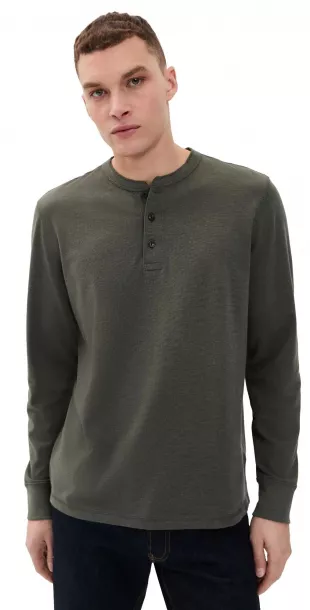 Long Sleeve Waffle Henley Night Rock
