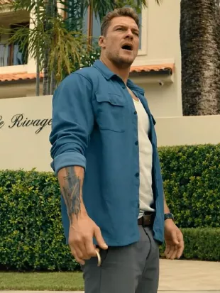 Runner 2026 Alan Ritchson Blue Cotton Shirt