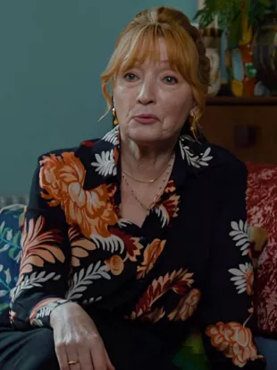 Lesley Manville Marble Hall Murders S01 Black Floral Blouse