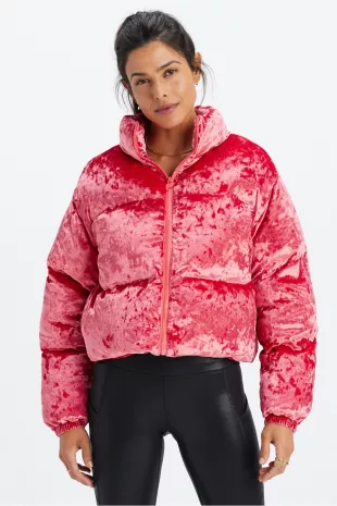 Wander Crushed Velour Cropped Puffer Jacket