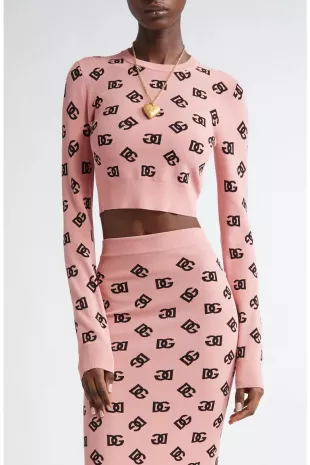 Logo Jacquard Crop Crewneck Sweater